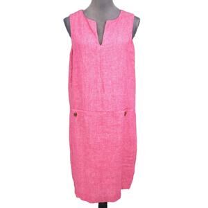 J McLaughlin Rue Dress Womens Medium Pink Linen Shift Lined Buttons Pockets New